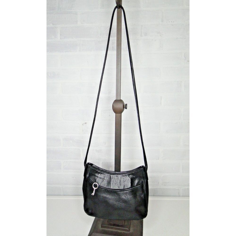 Fossil Small Crossbody Black Handbag - Leather Purse/Bag -‎ Key Charm